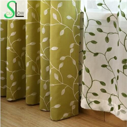 Slow Soul Green Blue White Leaves Embroidered Pastoral Tulle Curtains Modern For Living Room Kitchen 3d Bedroom Linen Cotton