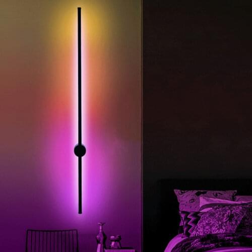 Modern RGB Colorful Wall Lamp Dimmable Remote Control LED Wall Lights Bedroom Living Room Bedroom Indoor Long Strip Wall Sconce