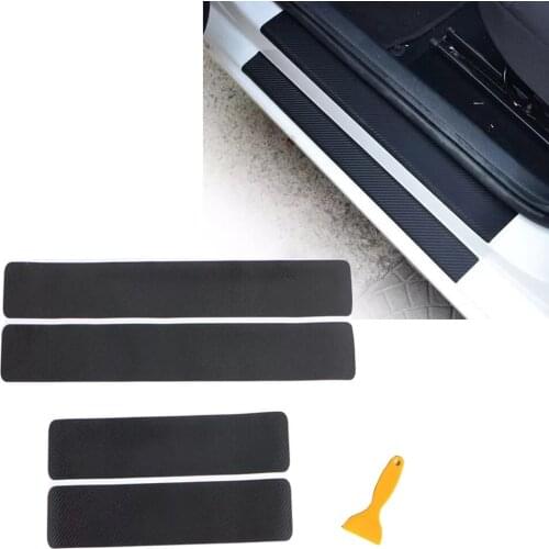 Car Styling 4PCS Universal 3D Car Door Sill Carbon Fiber Scuff Anti-scratch Anti-kick Film Protection Decal Sticker For most Car