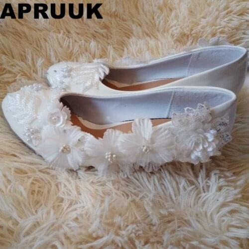 Wedges heels wedding shoes woman female womans sweet middle heel flower wedding pumps shoes ladies party white lace shoe