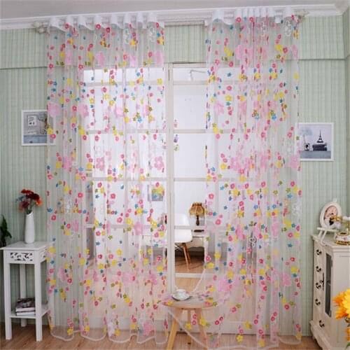 Colorful Flower Tulle Voile Door Window Small Floral Tulle Curtain Drape Panel Sheers Scarf Valance