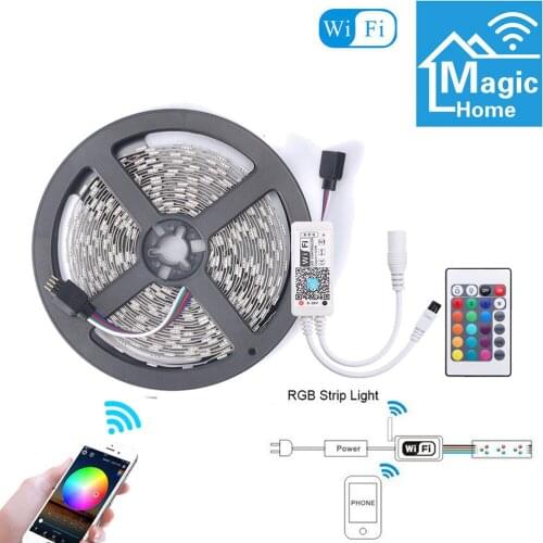 5m Smart Wifi 5050 Smd RGB Led Strip Light Waterproof Tape DC12V Flexible Ribbon Diode Led Strips Light Remote Control LEDs Lamp