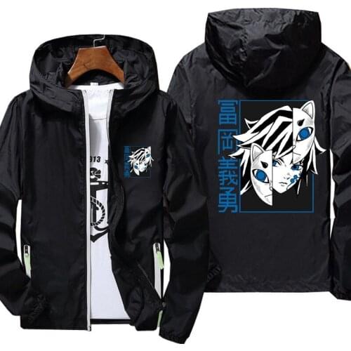 Windbreaker jacket Demon Slayer print men summer outdoor hooded zipper jacket unisex large size 7xl pumba Sun protection jacket