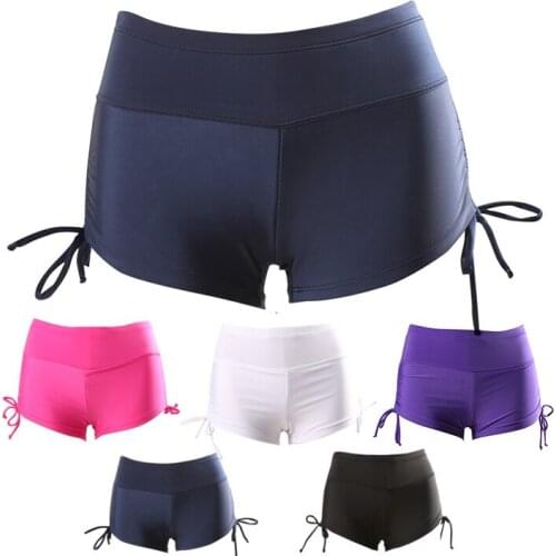 Women Sport Swimwear Bikini Bottom Ajustable Ties Boyshort Band Swim Short Boxer Brief Pants High Waist Boyleg Swimsuit