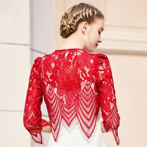 Half Sleeve Burgundy Black White Bridal Jacket Wraps Shawls Lace Wedding Jacket Women Bolero Evening Party Dress Capes Jacket