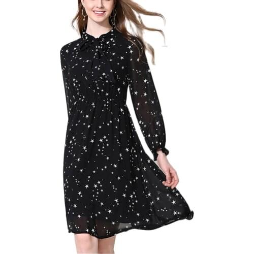 Women Summer Chiffon Dress Long Sleeve Boho Print Dress Casual Beach Maxi Dress Elegant Black Party Dresses New Office Dress