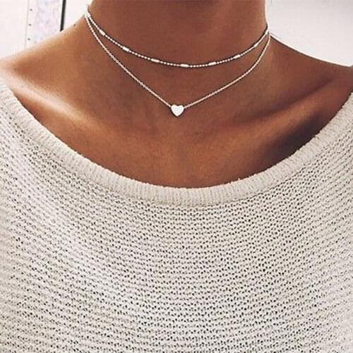Womens Jewelry GF Pendant 925 Silver Gold Heart Choker Chunky Chain Bib Necklace