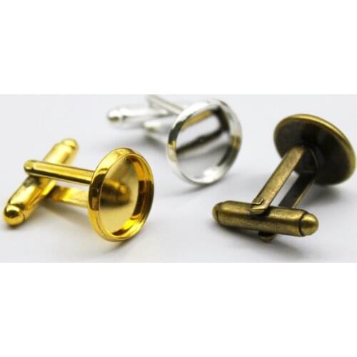 10pcs 12mm Gold Silver Color Plated Cufflink Setting Base Cameo Cabochon Setting Antique Bronze Brass Copper High Quality