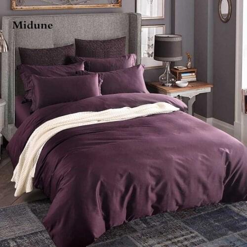 100%Long-staple cotton Solid color satin-like cotton fabric bedding set kingQueen bed linen bed set sheet duvet cover pillowcase