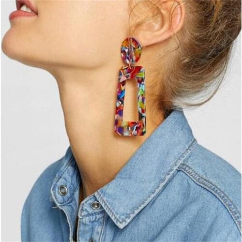 2019 New Fashion Leopard Grain Multi-Color Big Hook Acrylic Earrings Special Design square Resin Drop Earring ZA Brinco 2019 New