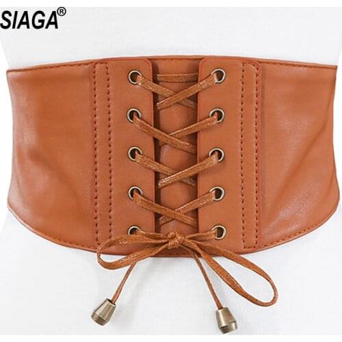 2021 New Design Womens Personalized Elastic Wide Waistband Leather Cummerbunds Ladies Brown Colour Designer Overcoat Belt SA044