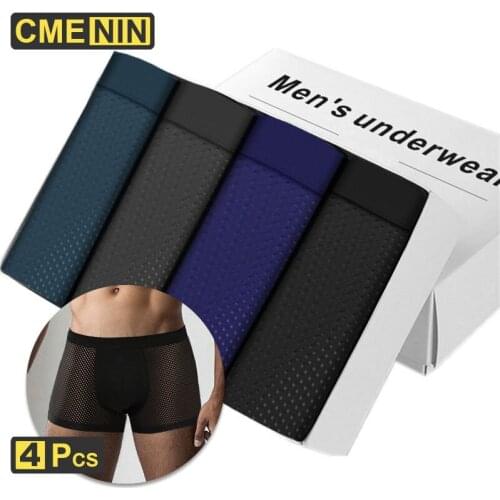 4Pcs CMENIN Sexy Male Panties Cotton Mens Underwear Boxers Breathable Man Boxer Solid Underpants Comfortable Brand Shorts CM002