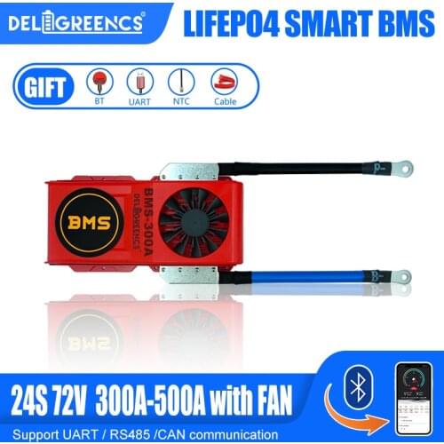 24S 300A-500A LiFePO4 Smart BMS with Fan UART RS485 modbus Bluetooth CAN Communication 48V 72V Battery Pack Faster Cooling