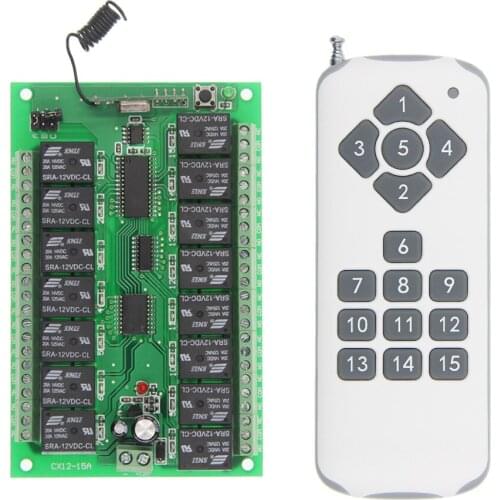 DC 12V 24V 15 CH Channels 15CH RF Wireless Remote Control System,Receiver+Transmitter,315/433 MHz
