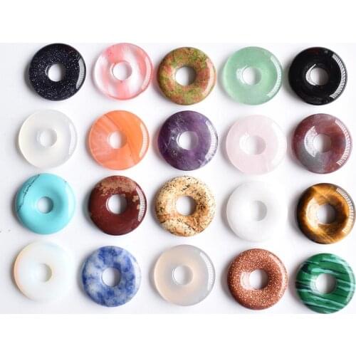 2020 New high quality Assorted natural stone gogo donut charms pendants beads 18mm for jewelry making Wholesale 20pcs/lot free