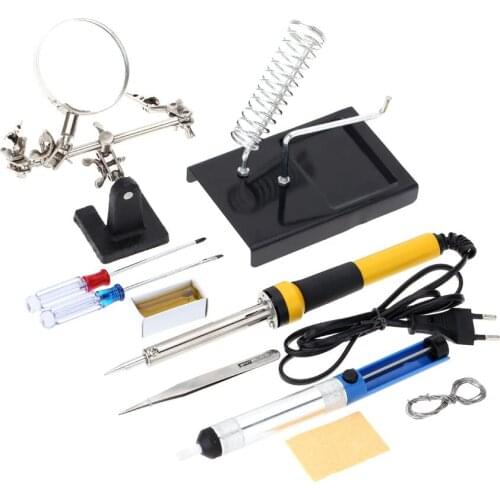 FZ606 220V-240V 60W Household Soldering Iron 10pcs Tools Soldering Iron with Magnifier Tin Wire Solder Sucker Rosin