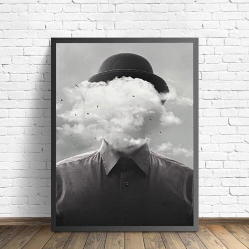Surreal Concept Man with Cloud Bird Canvas Painting Print Black and White Poster For Living Room Wall Pictures Home Salon Decor