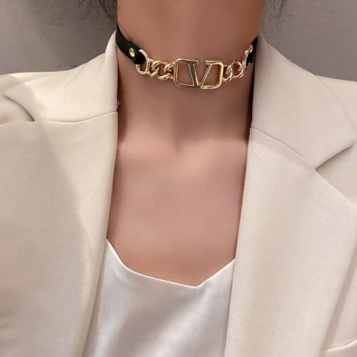 Black Leather Choker Necklace Chain Clavicle For Girls Female Gift
