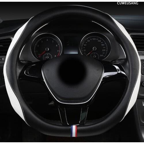 CUWEUSANG Leather Car Steering Wheel Cover For Jaguar XF XE F Pace XJ X-type Ruitar E Pace Emblem S-type