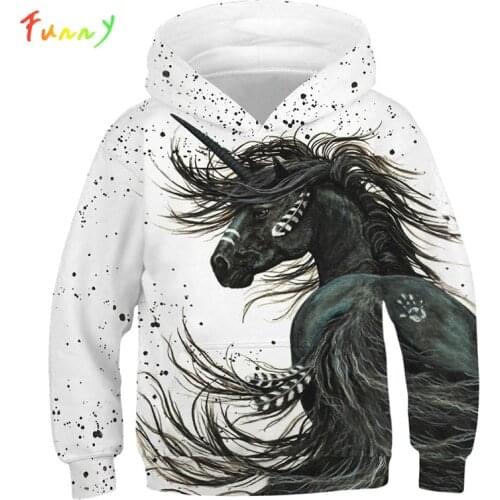Unicorn Hoodie Kids Long Sleeve Hooded Sweatshirts 2019 Fall Horse Printed Girls Boys Sweatshirt Casual Sport Pullover Tops