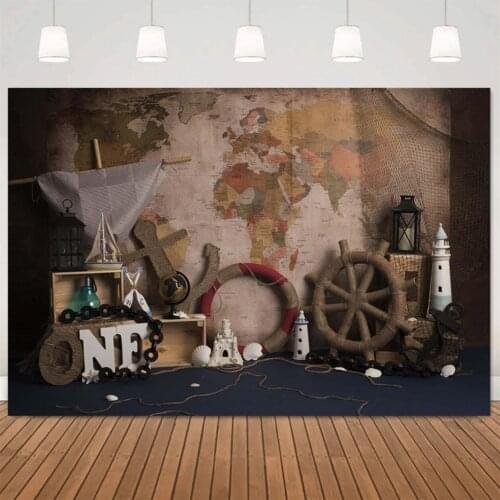 Photography Backdrops 1st Birthday Sailing Anchor Map Boys Photo Background Baby Shower Cake Smash Decorations Studio Props
