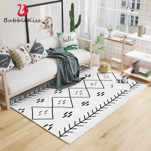 Bubble Kiss Carpet For Living Room Simple Black White Geometric Lines Crystal Velvet Bedroom Home Decor Rug Customized Floor Mat