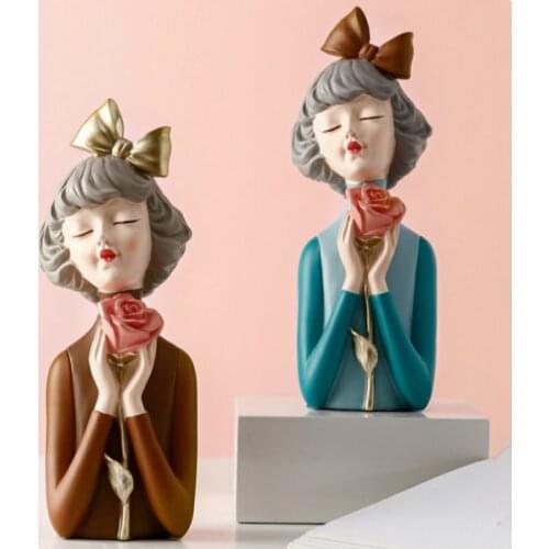 Beautiful Rose Girl Statue Sculpture Modern Home Decor accessories Creative Desktop Ornament Bedroom Living Room decoration