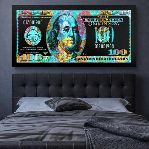 Colorful 100 Dollar Bill Money Posters Canvas Decorative Print Wall Art Painting Home Decor for Living Room Pictures Decorations