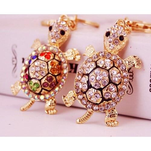 Creative cartoon marine animal series key chain colorful rhinestone turtle car key chain pendant gift