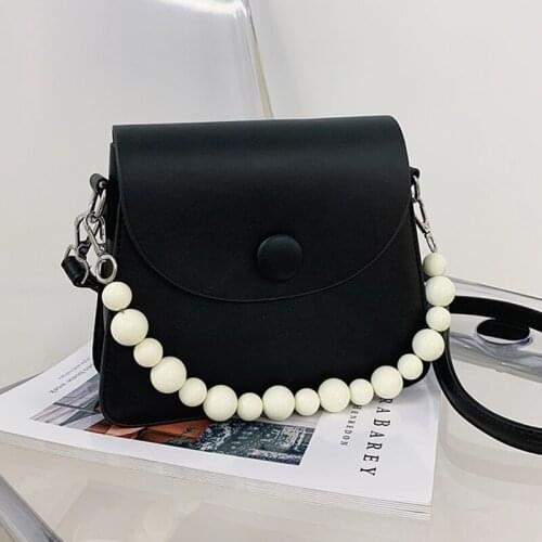 Small Leather Square Shoulder Bags for Women Pearl Tote Messenger Bag Ladies Pure Color Flap Crossbody Bags Elegant Handbags Sac