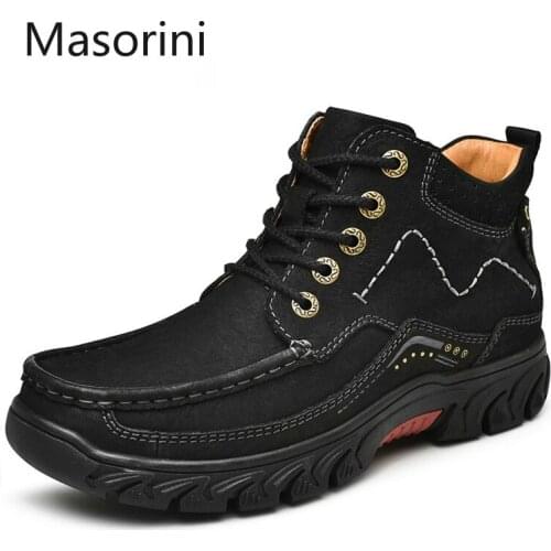 Top Quality 2020 Fashion Natural Leather Boots Men Lace-Up Autumn Shoes Men Non-slip Comfort Ankle Snow Boots Big Size 38-46