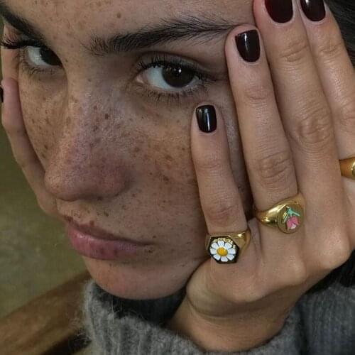 New Arrival Punk Jewelry Gold Filled Enamel Heart Rings for Women Engagement Wedding Jewelry Hot Sale Drop Ship Flower Ring