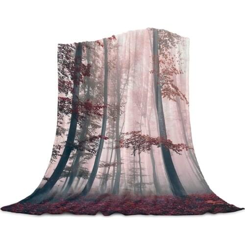 Living Room Sofa Blanket Fog Trees Red Fallen Leaves Children Soft Throw Blanket Travel Airplane Hotel Portable Thin Blanket
