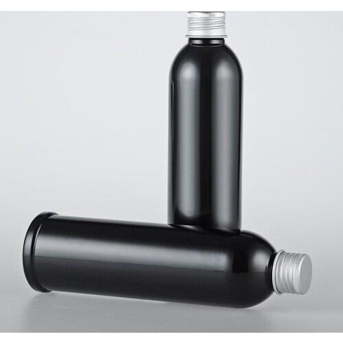 Wholesale 20pcs 250ml black plastic bottles container for water lotion Shower Gel shampoo Liquid soap Bottles Aluminum cap