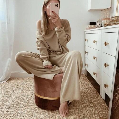 2020 Women Pajamas Set 2 Pieces Solid Color Cotton Blended Long Sleeve Trousers Sleepwear Casual Sports Homewear Female Autumn