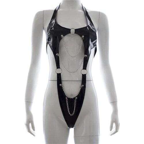 Sex Toys Flirting Toy Clothes Spanking Iron Chain Black Leather Leaky Belly Clothing