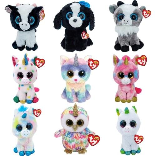 Ty 6" 15 cm Beanie Boos Big Eyes Unicorn Series Dog Cow Goat Collection Appease Sleeping Plush Toy Animal Doll Birthday Kid Gift