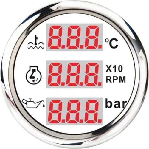 AU05 -Universal 52mm 3 in 1 Multi-Function Digital Gauge Waterproof Water Temp Oil Pressure Tachometer Gauge with Alarm