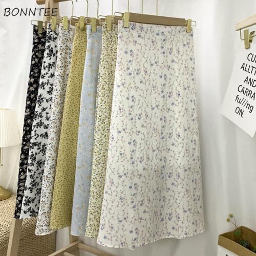 Skirts Women Fresh Chiffon Sweet Summer Retro Female Harajuku Student Ins A-line Basic Floral New Arrival Holiday Soft Oversize