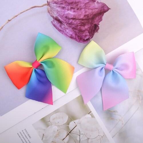 2 Pcs/lot Rainbow Grosgrain Ribbon Hair Bows With Clips For Girls Boutique Hair Clips Hairpins Barrettes Kids Hair Accessories