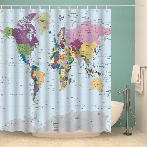 Extra long 180x200cm world map print fabric shower curtain waterproof bath curtain for bathroom cortinas de bano