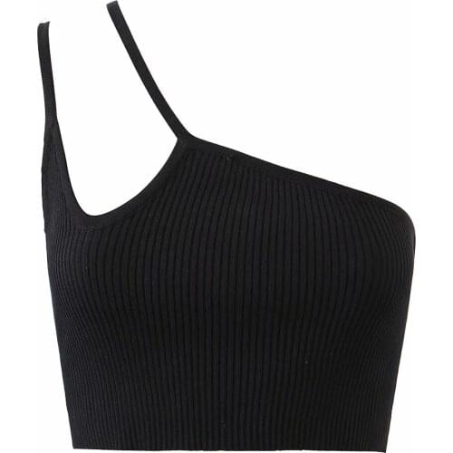 2021 women Club Personality Asymmetric Shoulder Wrap Knit Tops Sexy Crop Bustier Sling Navel exposed Short top Lady mini halter