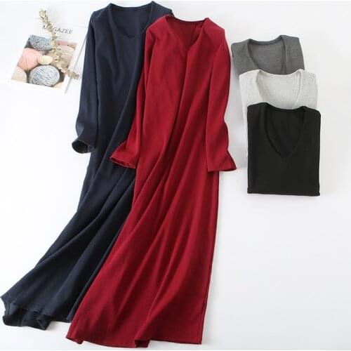 Autumn Winter Long Dress Women Warm Long Sleeve Maxi Dress Female V Neck Elegant Slim Oversize Basic Dresses Party Vestidos 1509