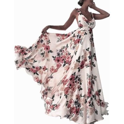 2021 Women Sling Print Robes Halter Summer Sexy Casual Long Dress High Waist V-Neck Open Back Sleeveless Holiday Beach Dress