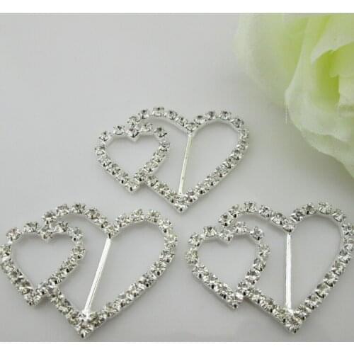 10pcs double heart buckle for invitation ribbon slider 20mm