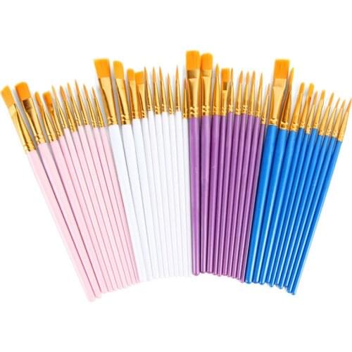 Artist Paint Brush Set 10Pcs High Quality Nylon Hair Wood Black Handle Watercolor Acrylic Oil Brush Painting Art Supplies