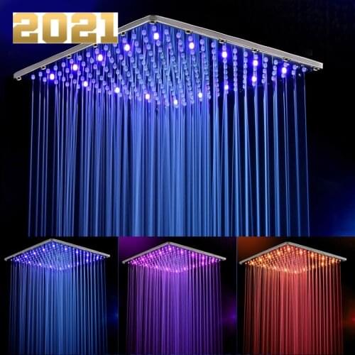 16 Inch 40cm * 40cm Water Powered Rain Led Shower Head Without Shower Arm.Bathroom 3 Colors Led Showerhead. Chuveiro Led