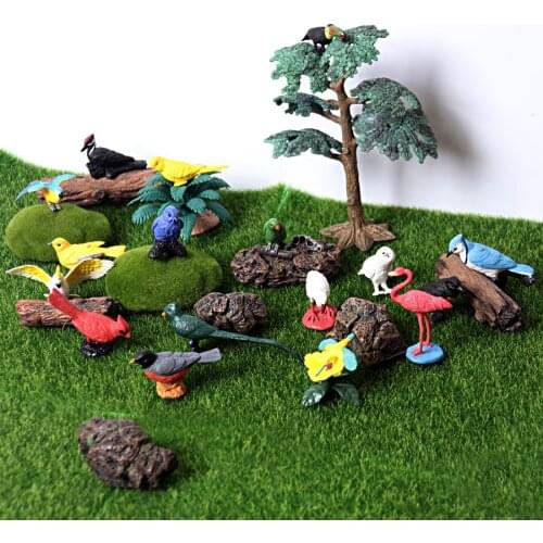 17 Different Realistic Birds Animals Figurines Hand Painted Mini flamingo,parrot,toucan,orioles,warblers Toy Figurine Models