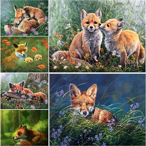5D DIY Diamond Painting Animal Fox Cross Stitch Kit Full Drill Embroidery Mosaic Picture Rhinestones Landscape Home Decoration