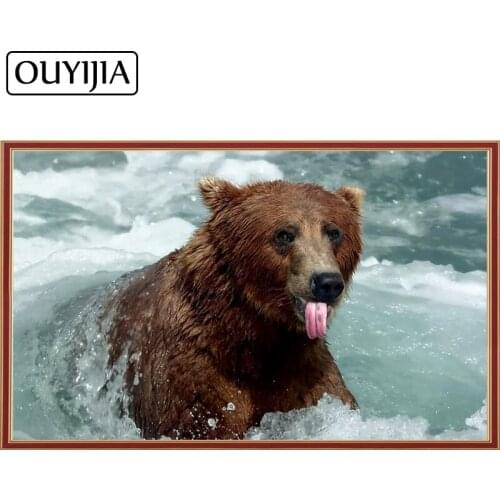 OUYIJIA 5D DIY Brown Bear Animals Diamond Painting Oil Bear Cross Stitch Mosaic Rhinestone Diamond Embroidery Home Decoration